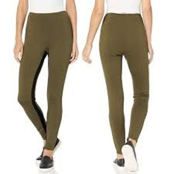 Lysse Saddle Stripe Leggings Ponte Knit Olive Ankle Zipper Size XS NWT - Picture 1 of 7